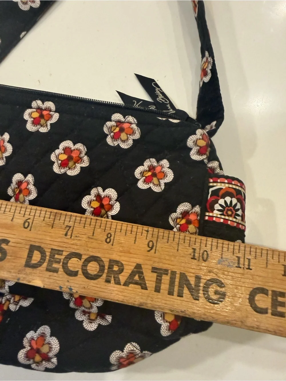 Vera Bradley Black Quilted Shoulder Bag with White & Red Floral Print